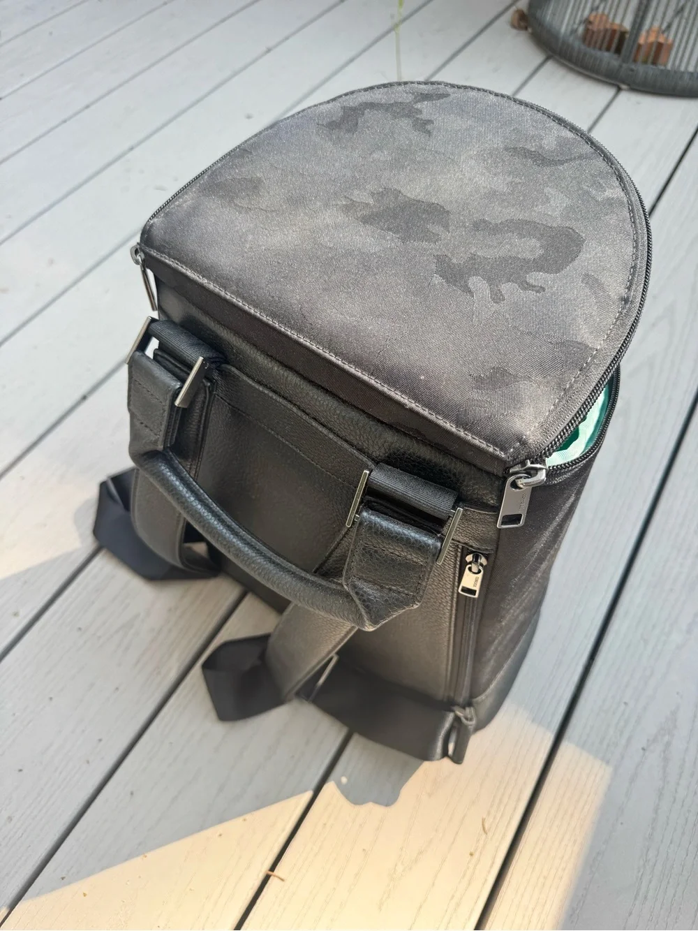 Corkcicle Black Camo Insulated Backpack Cooler with Teal Interior - like new